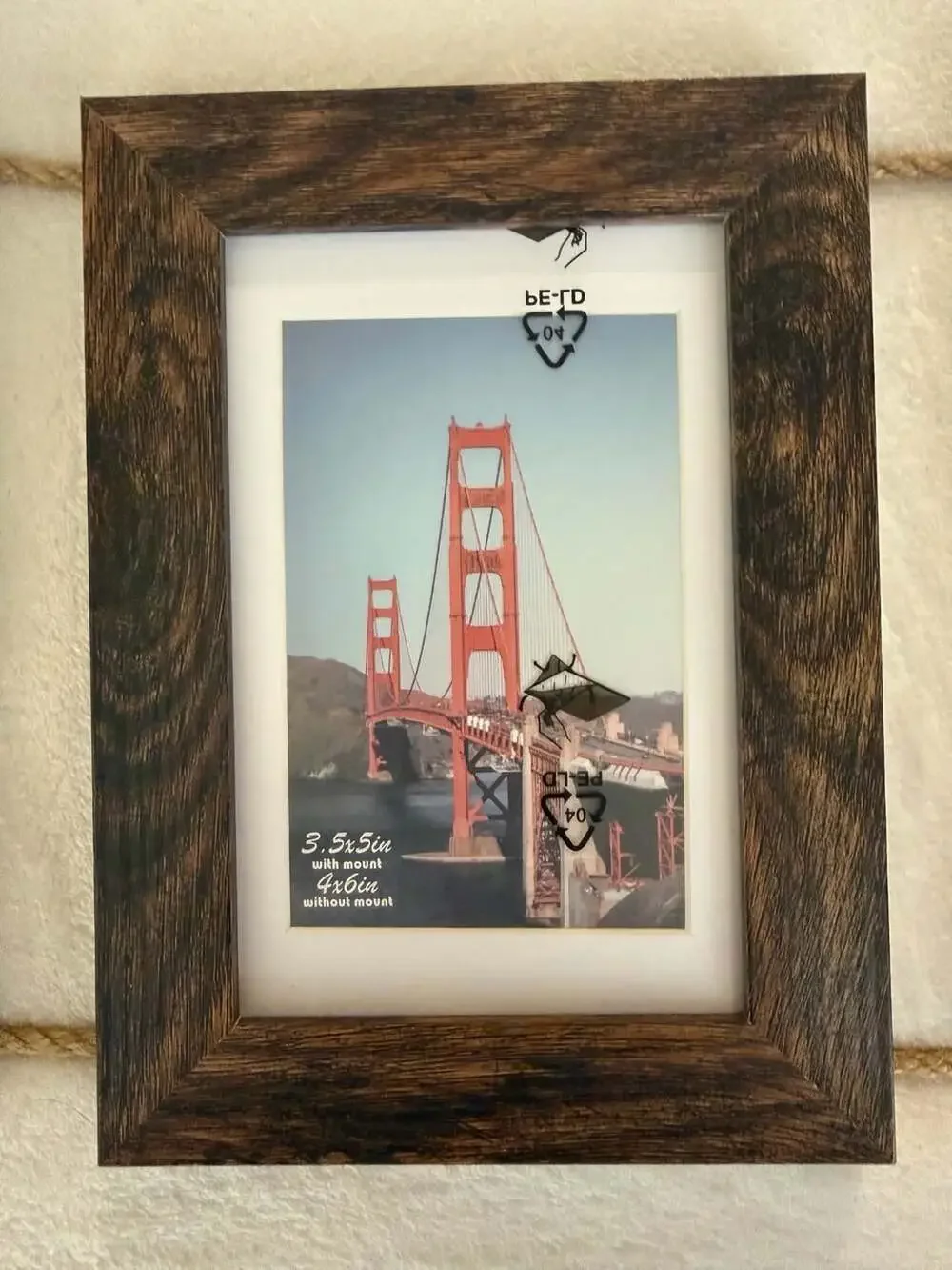 Hanging Picture Frame Set of 4 Assorted Finishes on Jute Rope